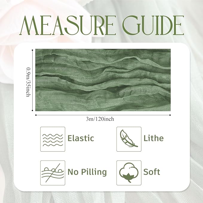 Cheesecloth Table Runner Sage Green 10FT Boho Gauze, 3 Pack | 120 Inch Cheese - Image 2