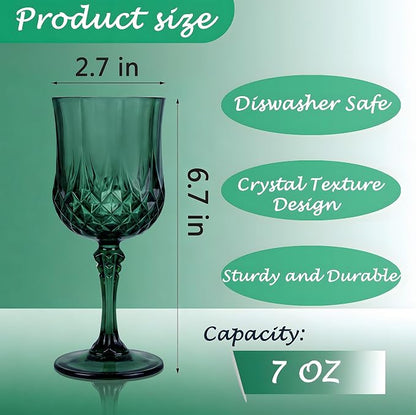 12Pack Plastic Wine Glasses, 7oz Vintage Goblets - Image 2