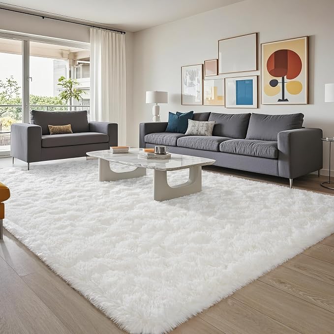 BENRON Fluffy Rugs for Living Room 5x8 Cream White, Washable Large Area Rugs - Image 4
