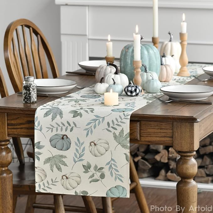 Artoid Mode 210 GSM Fall Table Runner 13x36 Inch Home Party Decor | Blue - Image 3