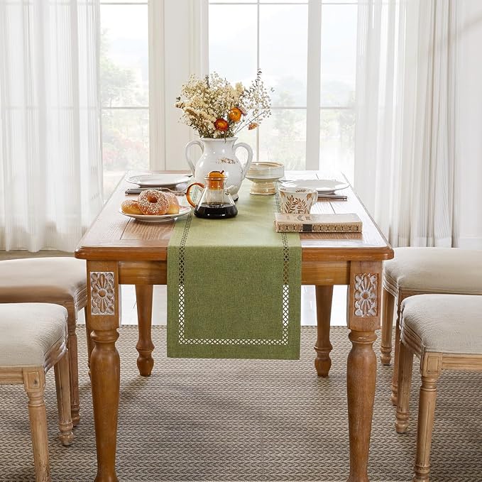 Rustic Burlap Table Runner, Sage Green Table Runners 108 inches Long | Double - Image 4