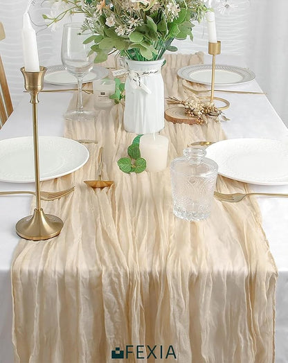 Beige Cheesecloth Table Runner Gauze Rustic Boho Party Decoration | 35x120 - Image 5
