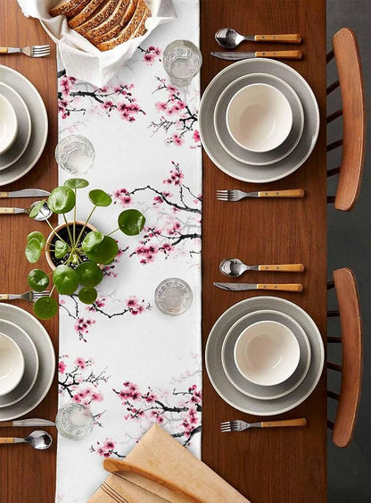 Pink Cherry Flowers Table Runners 70 Inches Long, Cotton Linen Fabric Table - Image 5