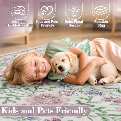 Wonnitar Floral Purple Rug for Bedroom, Washable 5x7 Area Rugs for Dorm - Image 6