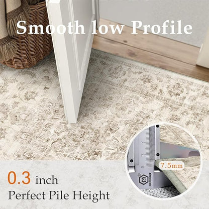 2x4 Washable Neutral Runner Rug Beige Vintage Hallway Kitchen Carpet Non-Slip - Image 8