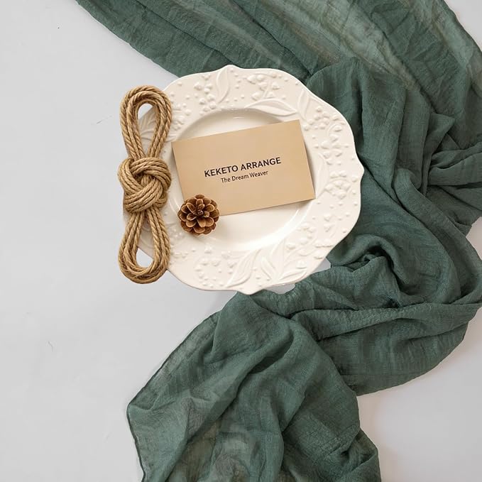 3Pcs Forest Green Cheesecloth Table Runner 120 Inches - Image 5