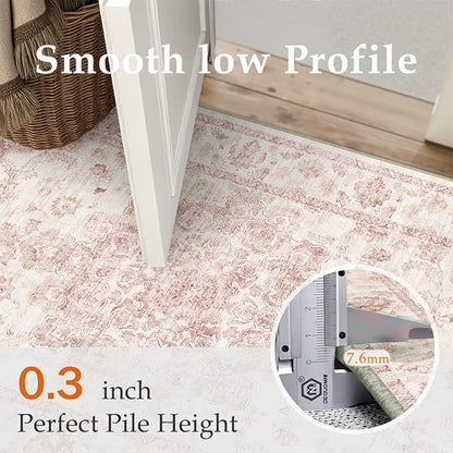 8x10 Washable Neutral Area Rug Pink Vintage Living Room Bedroom Carpet Non-Slip - Image 8
