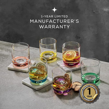 JoyJolt Hue Colorful Whiskey Set of 6, 10oz Drink Glasses, Double Old Fashioned - Image 3
