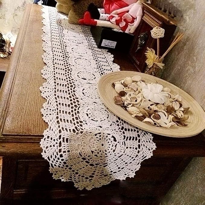 Cotton Handmade Crochet Lace Oval Table Runner Black 12x48 Inch - Image 5