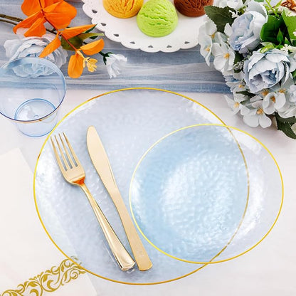 Rubtlamp 175 Pcs Plastic Dinnerware Set, Hammered Party Plates Set Include - Image 8