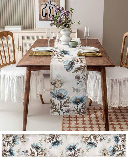 Vintage Tulip Flowers Table Runners 90 Inches Long, Cotton Linen Fabric Table - Image 6
