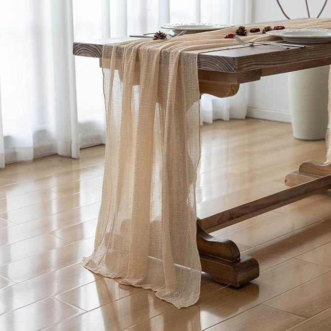 6Pcs Deep Beige Cheesecloth Table Runner 120 Inches - Image 4