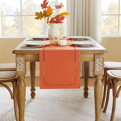 Orange Burlap Table Runner, Fall Table Runners 48 inches Long | Double Layer - Image 3