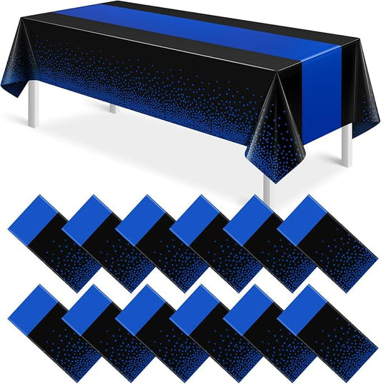 MASHAN 12Pcs Black and Blue Tablecloth Party Decorations, Plastic Black Table by MASHAN