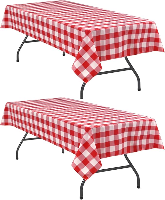 Red and White Plaid Tablecloth Waterproof, 2 Pack, 60 x 60 inch | Buffalo by Hiasan