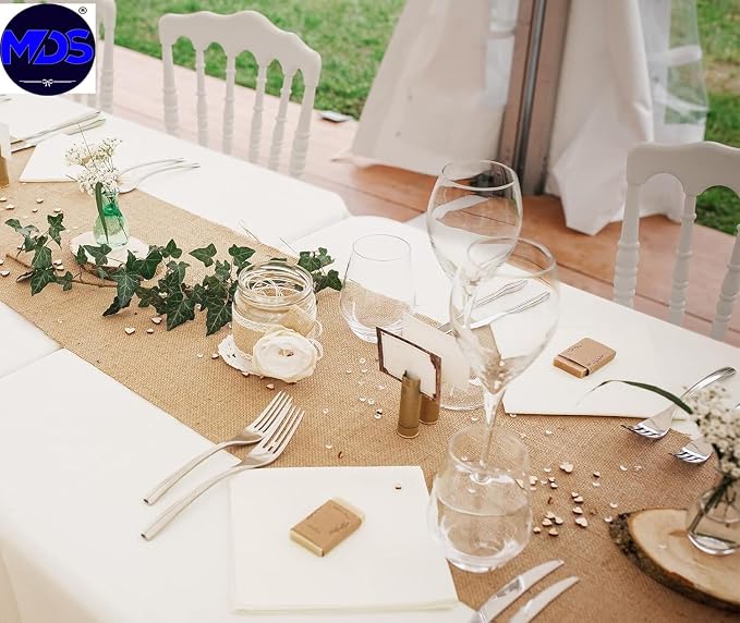 MDS® Pack of 25 Natural Burlap Table Runner, 12 x 72 Inch, Jute Vintage Rustic - Image 2