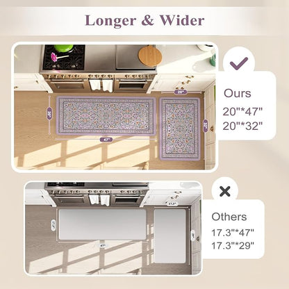 KIMODE Anti Fatigue Kitchen Mats 20"x47"+20"x32", Boho Flora Kitchen Rugs Sets - Image 2