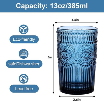 ZMOWIPDL Drinking Glasses Set of 6, 13oz Flower Design Blue Glass Cups | - Image 2