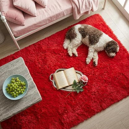 Mugorn Red Rugs for Living Room, 4x6 Large Fluffy Area Rugs for Bedroom - Image 7
