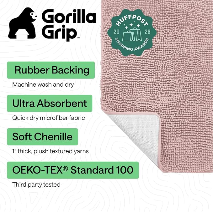 GORILLA GRIP Bath Rug Mat, Thick Soft Absorbent Chenille, Quick Dry Microfiber - Image 2