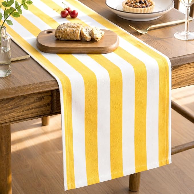 Folkulture Fall Table Runner 90 Inches Long | Yellow & White Striped | Table by FOLKULTURE