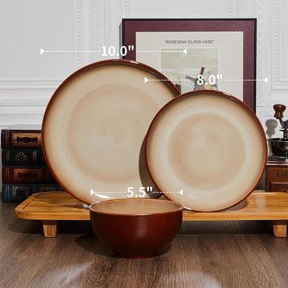24 Piece Dinnerware Sets for 8, Modern Stoneware Plates and Bowls Sets - Image 7