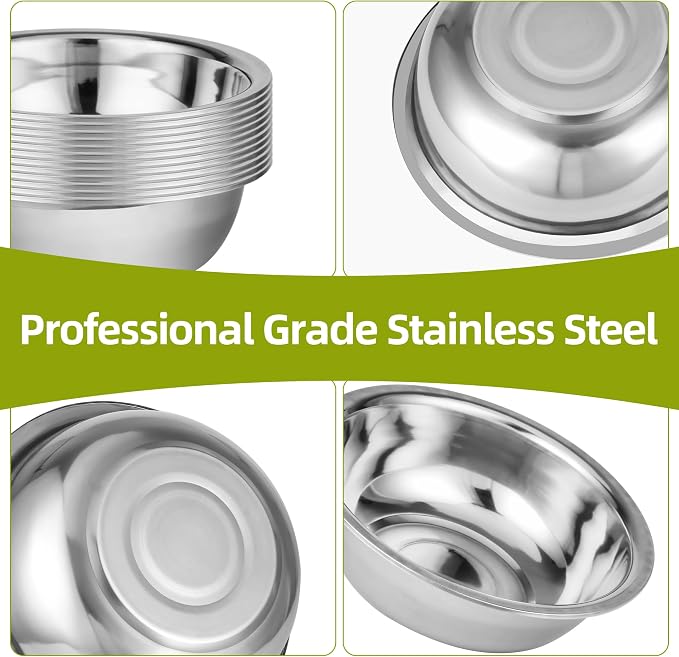 10 Pack 8.66 x 2.64 Inch Stainless Steel Mixing Bowls - Image 3
