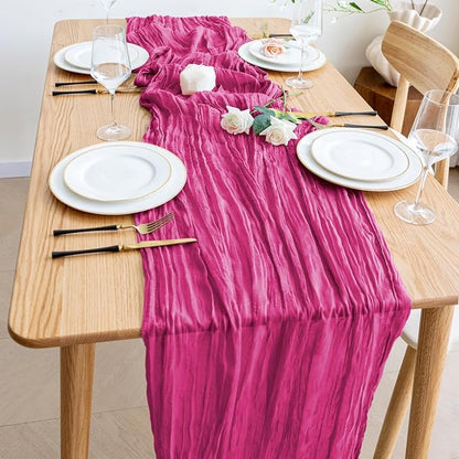 Cheesecloth Table Runner Fushia 10FT Boho Gauze Runner, 6 Pack | 120 Inch - Image 6