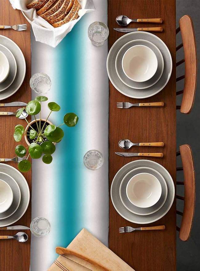 Turquoise Gray Ombre Table Runners 108 Inches Long, Farmhouse Teal Gradient - Image 5