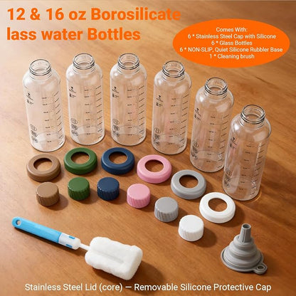 12 oz Glass Juice Bottles 6 Pack, Leakproof Borosilicate Glass Bottles | - Image 7