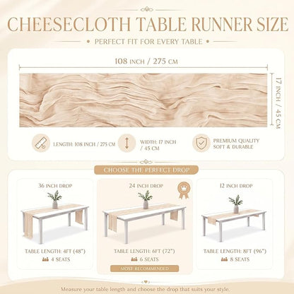 2 Pack Ivory Cheesecloth Table Runner 17x108 Inch Boho Rustic Semi Sheer Gauze - Image 3