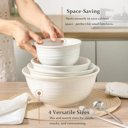 Hasense Ceramic Mixing Bowls, 2.1/1.5/1.0/0.5 Qt, Nesting Bowls - Image 5