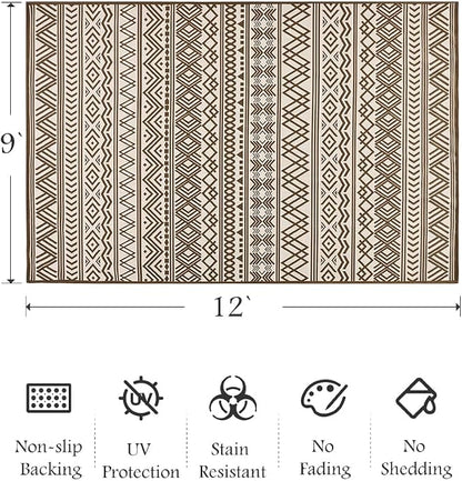 Outdoor Rug Carpet 9x12 ft, Flatweave Textured Outdoor Patio Rug Non Slip - Image 2