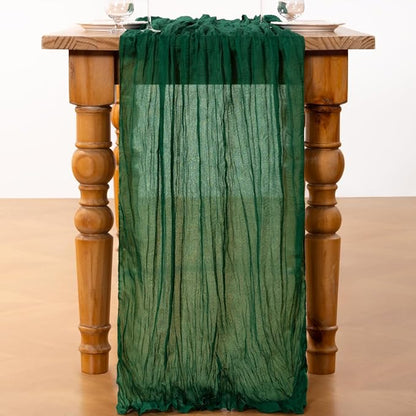 DeZerlor Emerald Green Cheesecloth Table Runner 1 Pack Christmas Runner | - Image 4