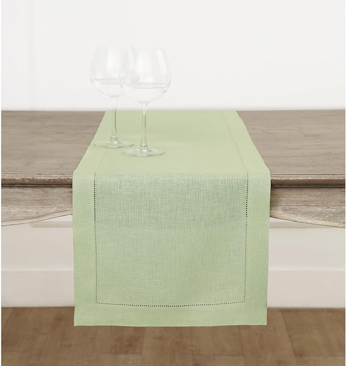 Solino Home 100% Pure Linen Table Runner Sage Green Hemstitch, 14 x 132 in | by SolinoHome