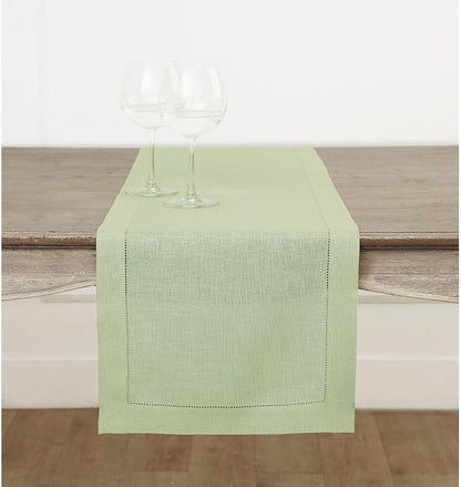 Solino Home 100% Pure Linen Table Runner Sage Green Hemstitch, 14 x 132 in | by SolinoHome