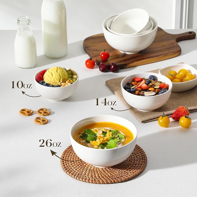 MALACASA 26 Oz White Ceramic Soup Bowls of 4, Cereal Bowls - Image 3