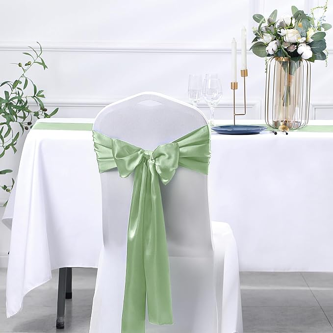 SiinvdaBZX 24 Pcs Sage Green Satin Table Runner 12 x 108 inches Long | Bright - Image 6