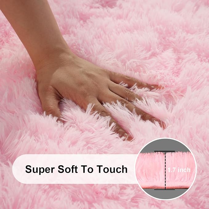 Pink Rug for Bedroom, 2x3 Fluffy Area Rugs for Living Room, Small Fuzzy Shag - Image 2