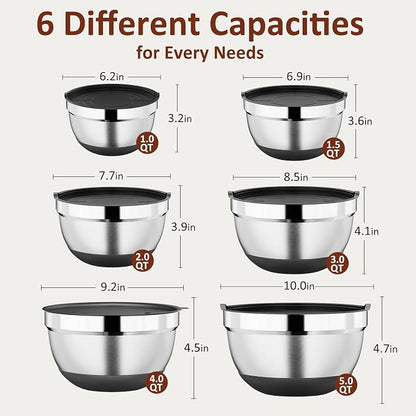 9 Pack Mixing Bowls with Airtight Lids Set, Stainless Steel Mixing Bowls with - Image 2