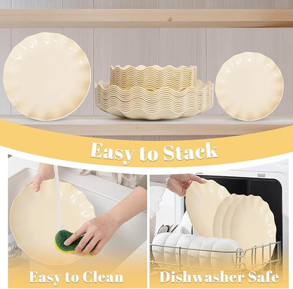 LIYH 50 Pcs Beige Plastic Plates Reusable Unbreakable Dinner Plates Scalloped - Image 4
