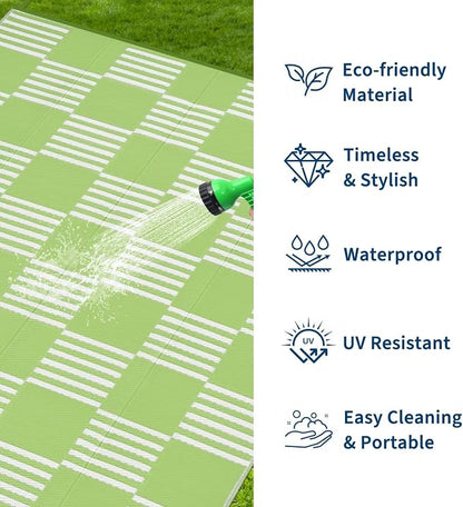 Garvee Waterproof Outdoor Rug 8x10, Checkered Foldable Plastic Straw Patio - Image 2