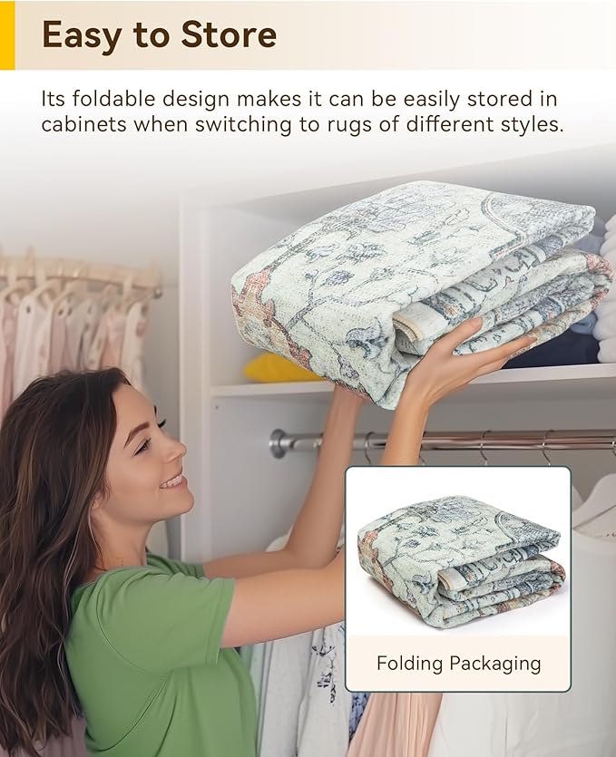 RELEANY Area Rugs Square 7ft Washable Non-Slip, Floral Vintage Distress - Image 5