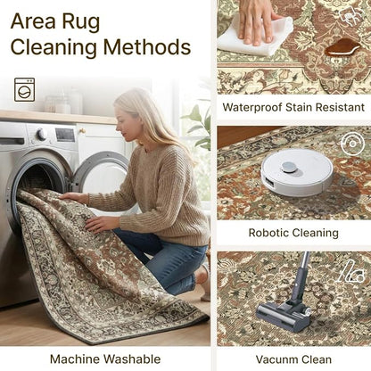 5x7 Area Rug for Living Room-Vintage Farmhouse Boho Floral Neutral Washable - Image 6