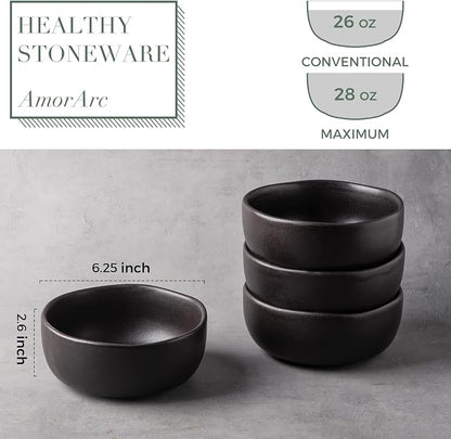AmorArc Stoneware Cereal Bowls for Kitchen, 28oz Large Ceramic Soup Bowls Set - Image 6