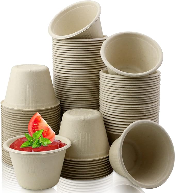 LeonBach 100 Pack 4 oz Natural Bagasse Fiber Paper Bowls, Small Disposable by LeonBach