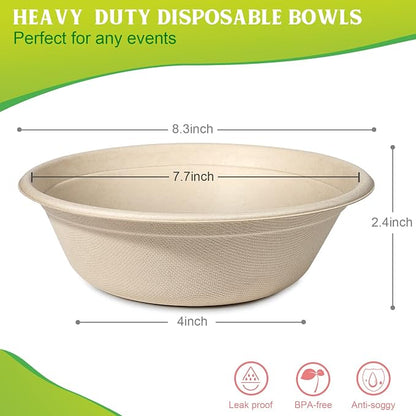 greensight 32oz Large Disposable Paper Bowls 50 Pack Heavy Duty Compostable | - Image 6