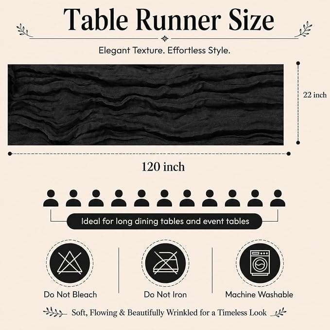 10 Pack Black Cheesecloth Table Runner 22 x 120 Inch Boho Gauze able Runner | - Image 2