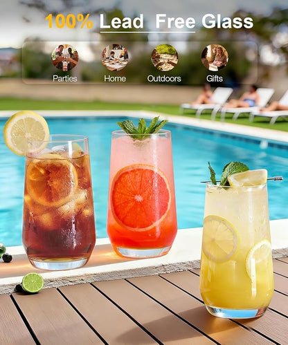 16oz Drinking Glasses Set of 8, Lead-Free Crystal Tall Water Glass Glassware | - Image 3