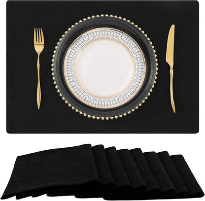 Faux Cotton Linen Placemats Set of 8, Cloth Washable Farmhouse Dining Table Mats by homing
